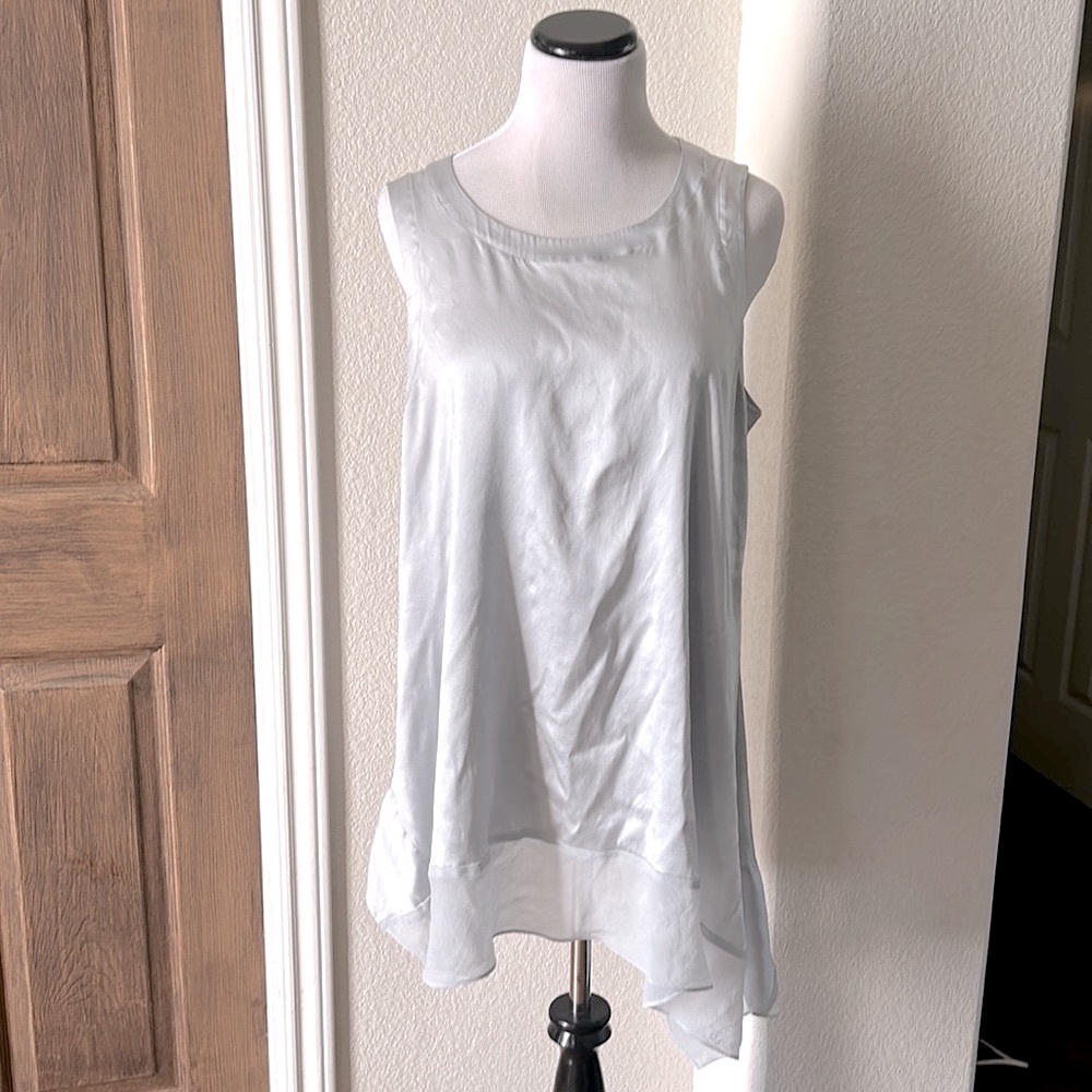 Eileen Fisher Womens Silk Top Asymmetrical Top Stretch Tunic Large Silvery Blue